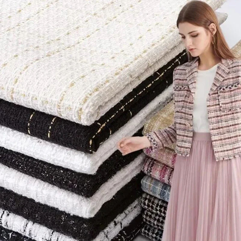 50cm Gold Silk Small Fragrance Fabric Fiber Plaid Tweed Fabric Women's Dress Coat Shoes Hats Bags DIY Clothing Handmade Sewing
