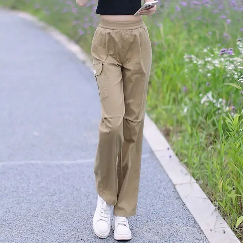 Pink Fashionable Work Pants Women's New Thin Casual High Waist Small Elastic Waist Straight Leg Pants