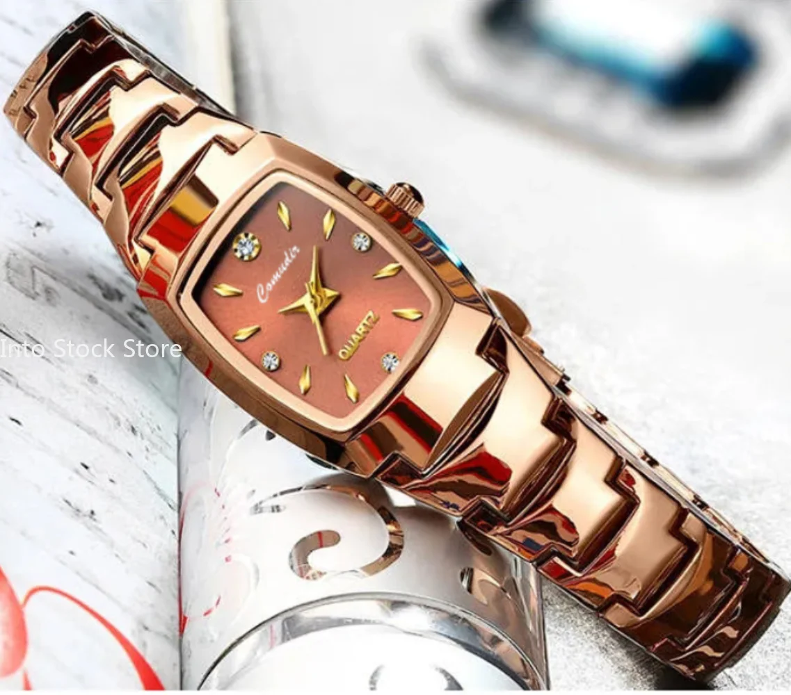 Elegant Women Quartz Watch Luxury Classic Rose Gold Tungsten Stainless Steel Color Band Watches Ladies Wristwatch