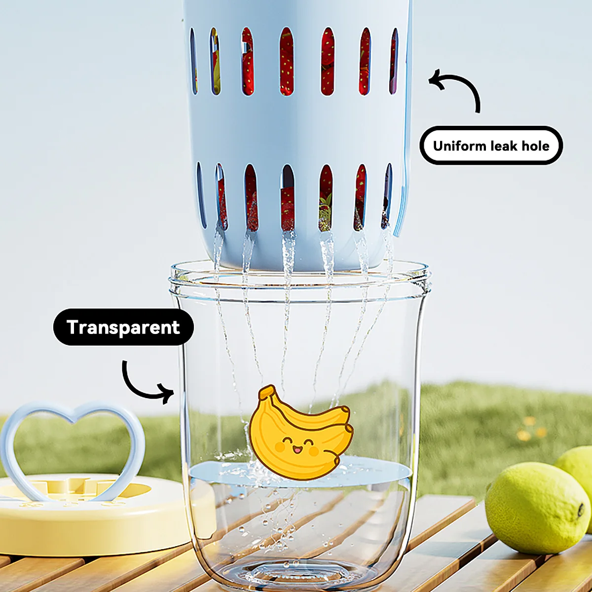 كوب سلطة فواكه محمول بطبقة مزدوجة مع شوكة ملصق لطيف مانع للتسرب كوب الإفطار حاوية شوفان الزبادي للأطفال الطلاب