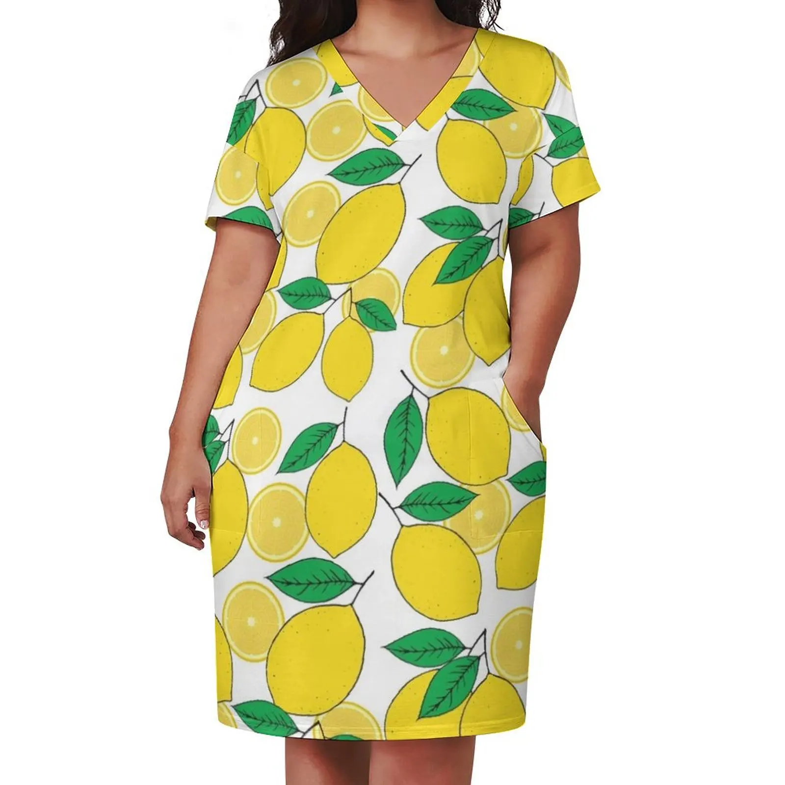 Lemon Print Loose Pocket Dress Dresses gala Long dresses chic and elegant evening dress