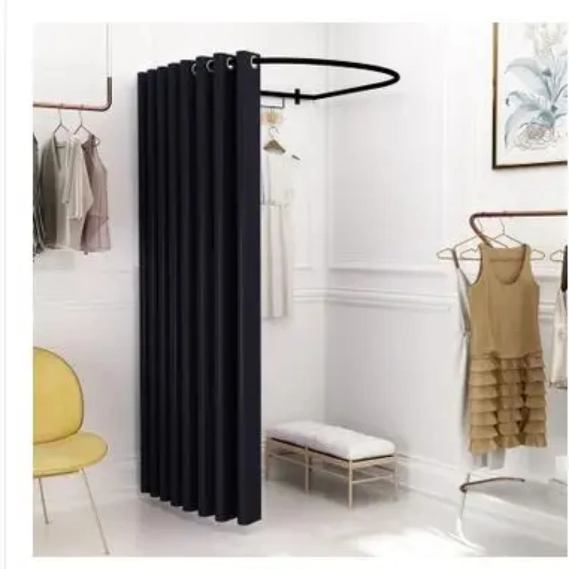 Custom U-shaped Clothing Store Display Shelf Mobile Fitting Room Door Curtains Fitting Ring Changing Room Track Bar