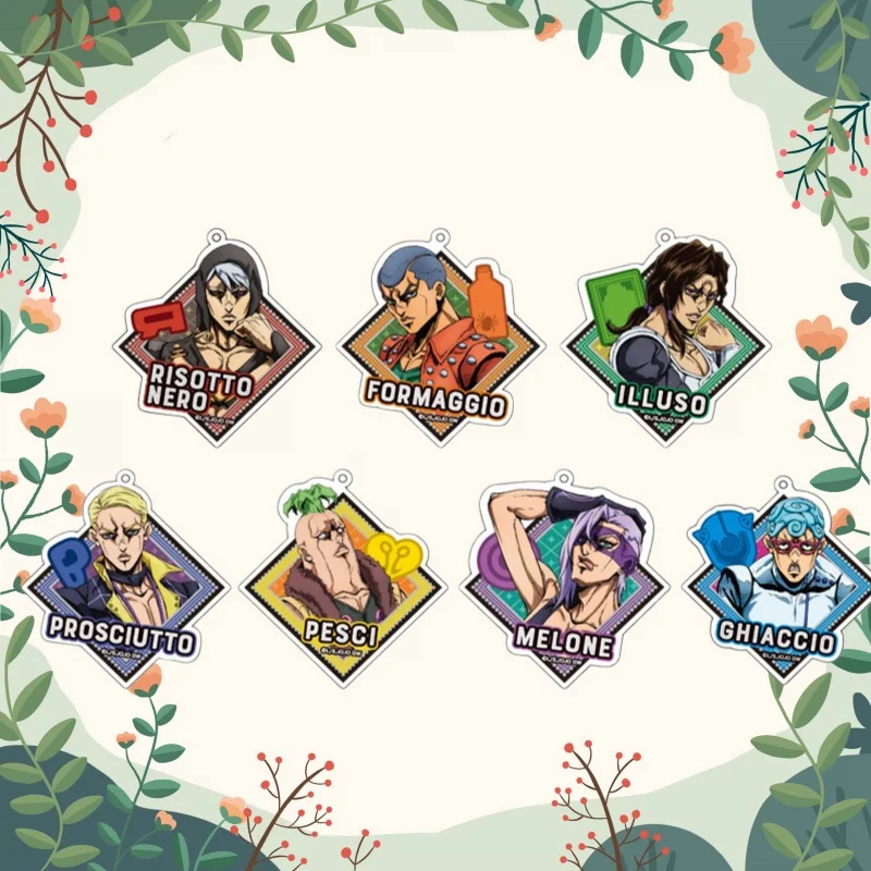 Llavero de acrílico de 5 cm para Steel Ball Run, Risotto Nero Formaggio Prosciutto Pesci Melone, colgante de anime, regalo creativo