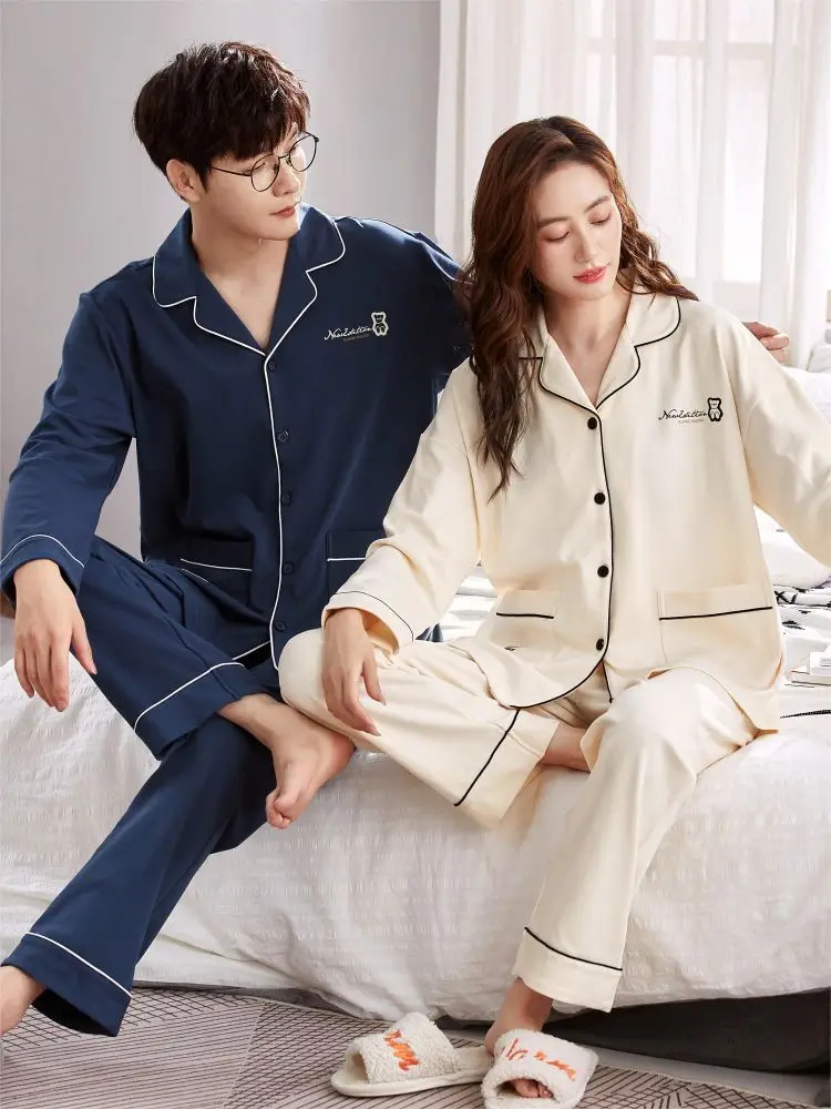 Couple Pajamas Set Couple Matching Clothing Home Warm Sleepwear Winter Men  Pijama Woman Knit Two Piece Christmas Family Satin