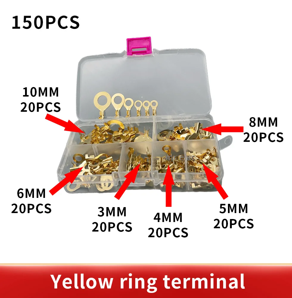 150pcs/set Round Terminal Block DJ431 O-type Lugs Terminals Cold-Pressed Connector Copper Tab Wiring Nose Combination Set