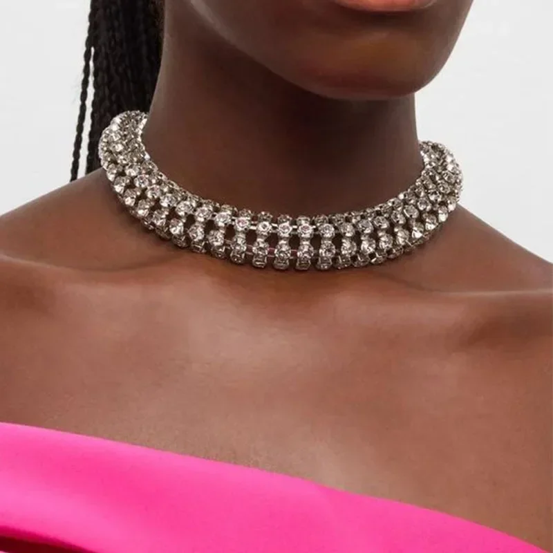 Euro-American Style Bundle Neck Element Necklace for Women Girl Jewelry Punk Hip Hop Choker Inlay Rhinestone Collar Gifts Trendy