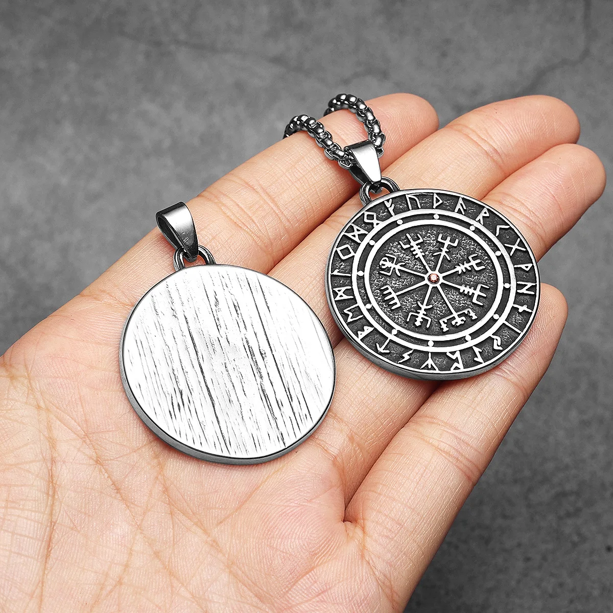 Viking Compass Gemstone Men Necklaces With Pendant Stainless Steel Jewelry For Male Women Punk Accessories Gifts Wholesale