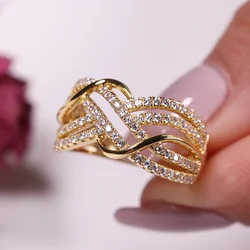 New Multi Cross Design Gold Color Women Rings for Wedding Luxury Paved CZ Exquisite Female Accessories Fashion Modern Jewelry