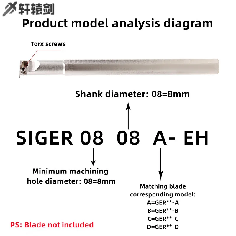 1PC GER100 GER150 GER200 GER250 GER300 A B C D SIGER0808A SIGER1210B EH Shallow End Grooving Cutter Small Bore Hole Slotted Tool