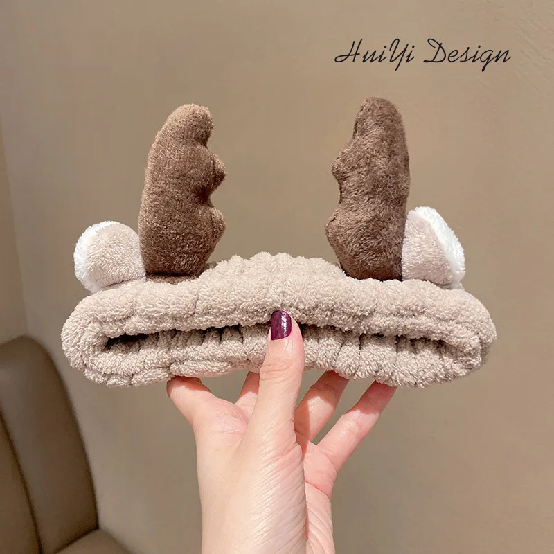 Wash Face Makeup Headwear Furry Headband Cute Elastic Holder Soft Warm Coral Fleece Bow Animal Ears Headband For Women Girls