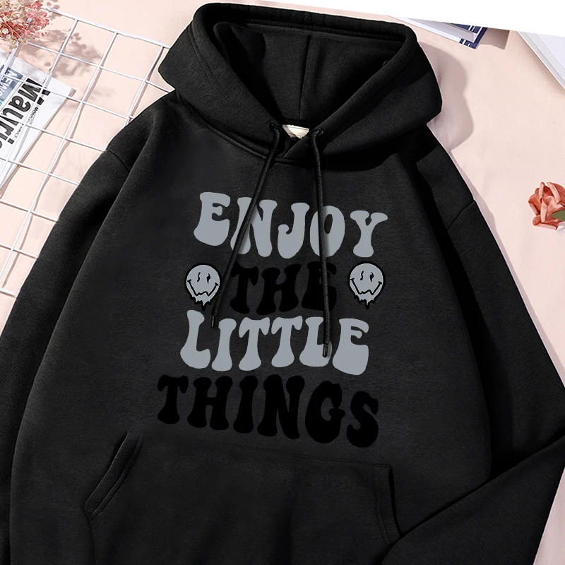 Enjoy The Little Things Printing Hoody Men Loose Cotton Sweatshirts Trendy Stylish Sport Shirts Fleece Comfy Pocket Clothing