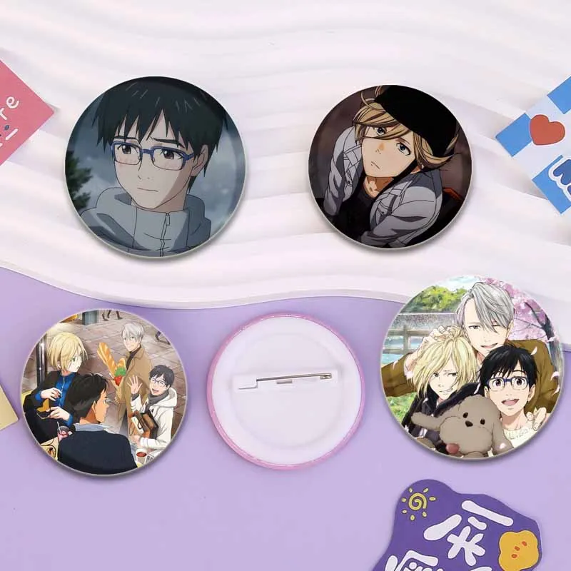 Yuri on Ice Tinplate Pins Round Cute Cartoon Snap-in Brooches for Backpack Cothes Accessories Anime Collection Badge Decoration