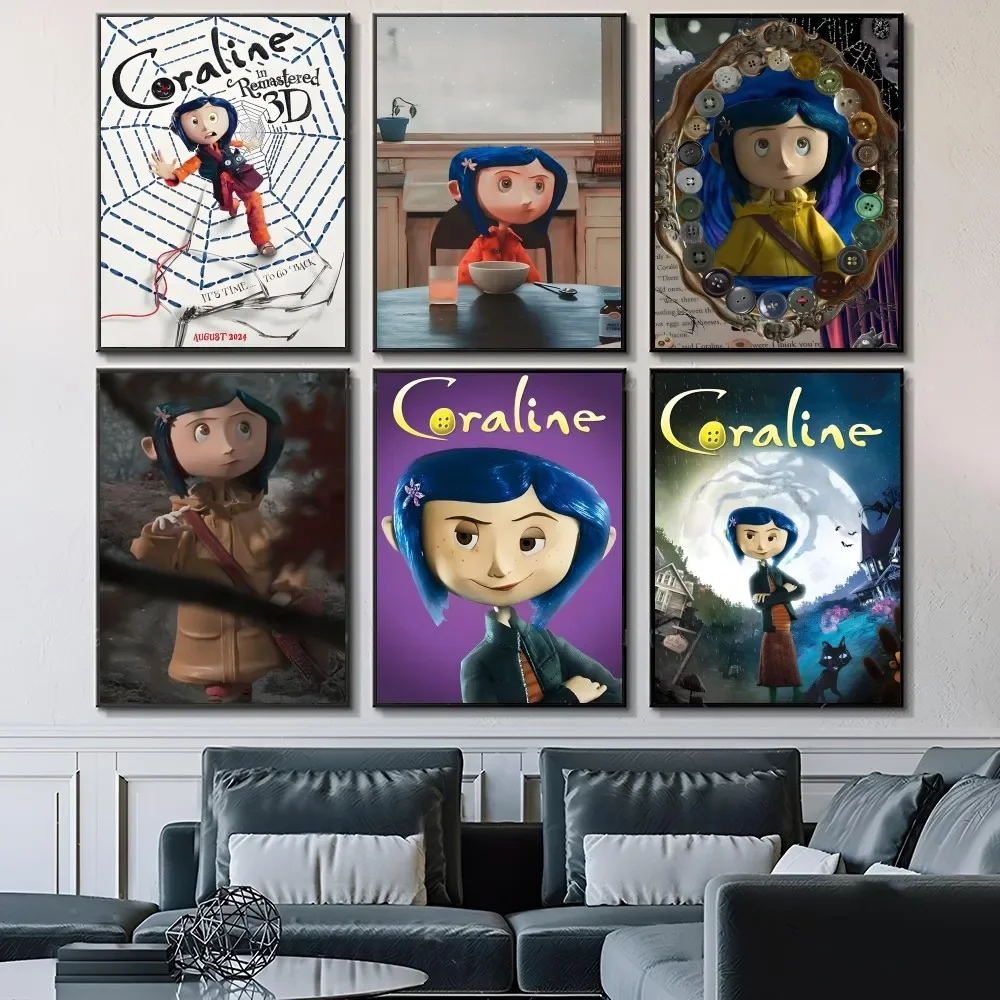 Anime Movie Coraline Self-adhesive Art Waterproof Paper Sticker Coffee House Bar Room Wall Decor