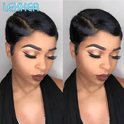 Lekker Wear to go Short Pixie Cut 13X6x1 Part Lace Front Human Hair Wigs For Women Glueless Brazilian Remy Hair Colored Bob Wigs