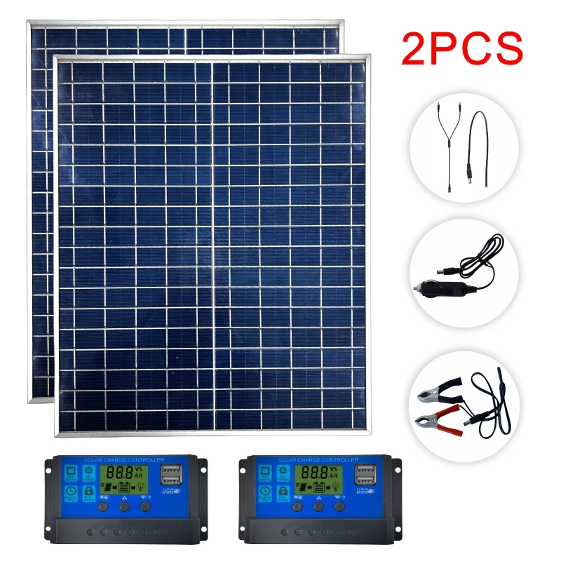 500W1000W zonnepaneelkit Compleet 12V polykristallijn vermogen Draagbare buiten oplaadbare zonnecel zonnegenerator voor thuis