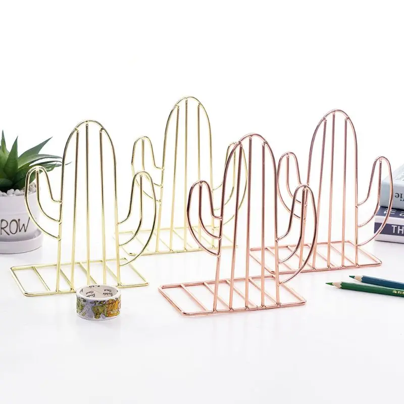 2 unids/par para sujetalibros Metal en forma Cactus creativo soporte para libros escritorio