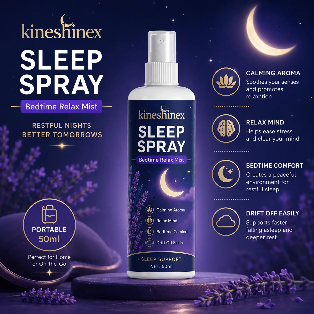 Sleep Spray – Bedtime Relax Mist with Calming Aroma, Supports Restful Sleep,Causes Stress and Racing Thoughts,Pillow & Room Mist
