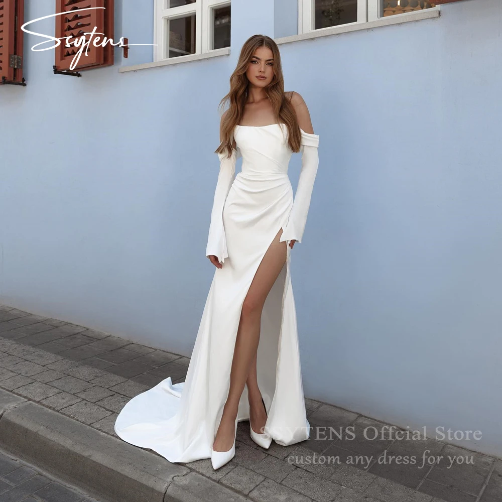 SSYTENS-vestidos de novia de sirena para novia, manga larga extraíble, abertura alta, vestido de novia de princesa personalizado