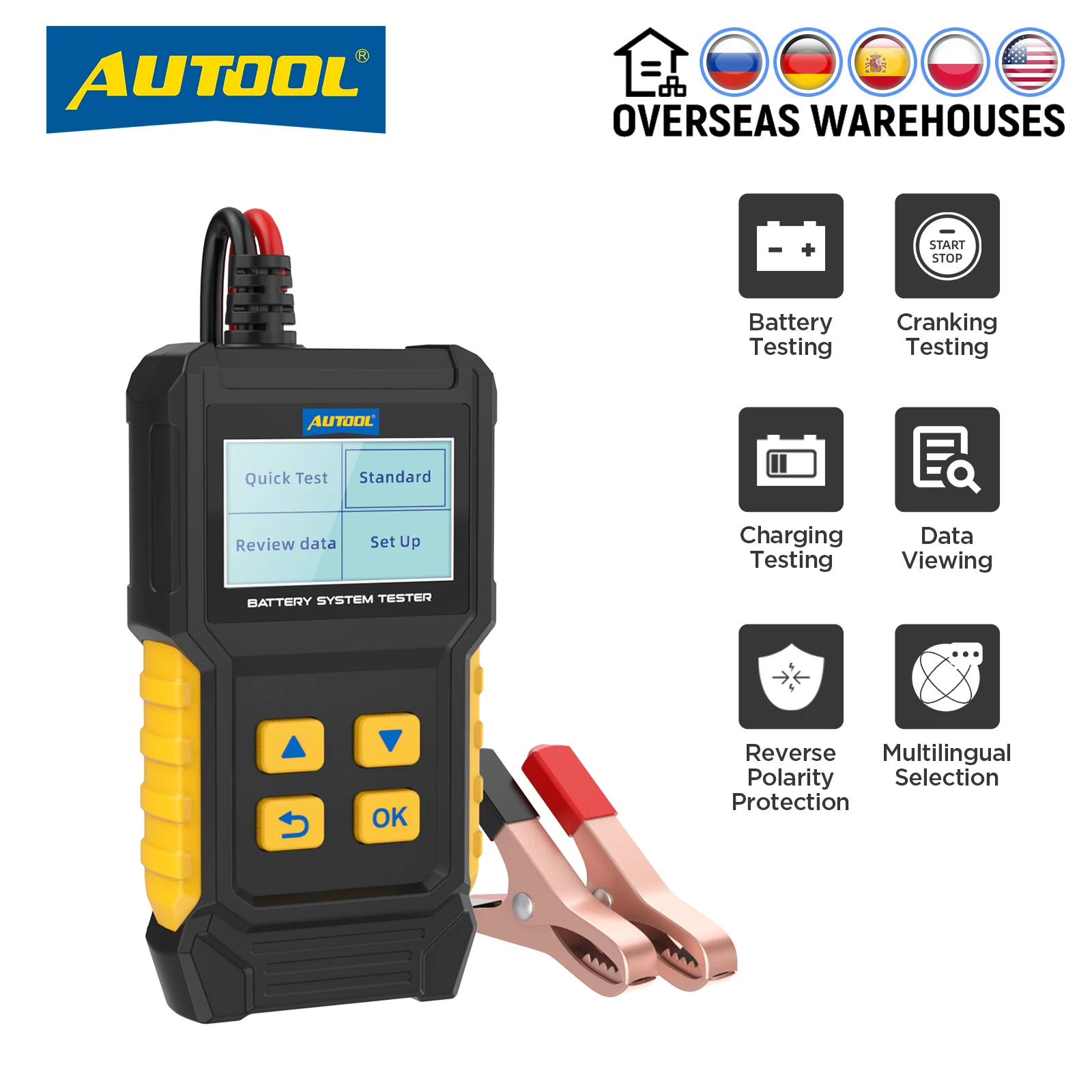 AUTOOL BT360 12V Auto Battery Tester 12v Car battery analyzer Cranking Multi-Language Diagnostic Tool Performance than bt460