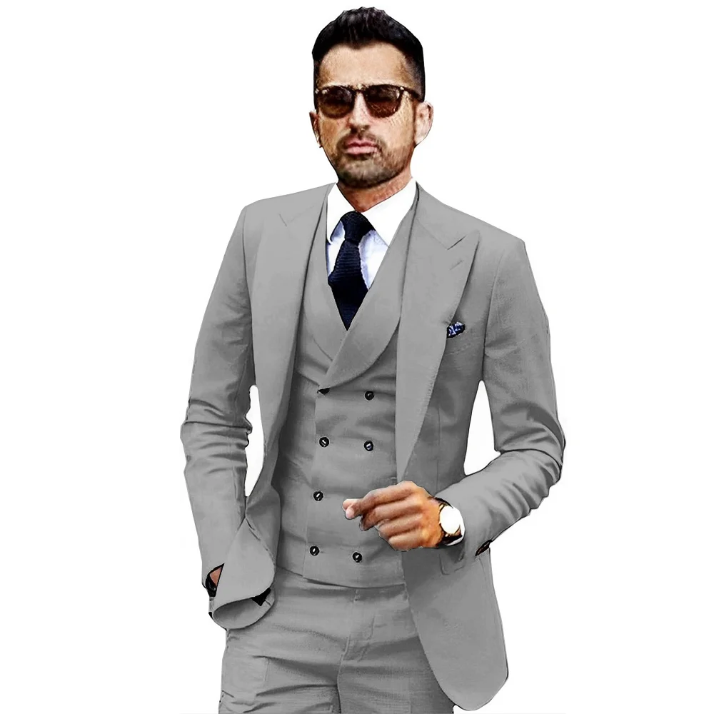 Elegant Ivory Men's Suit 3-piece Set With Lapel Collar Jacket Pants Vest Formal Party Wedding Tuxedo Groom Customized Blazer