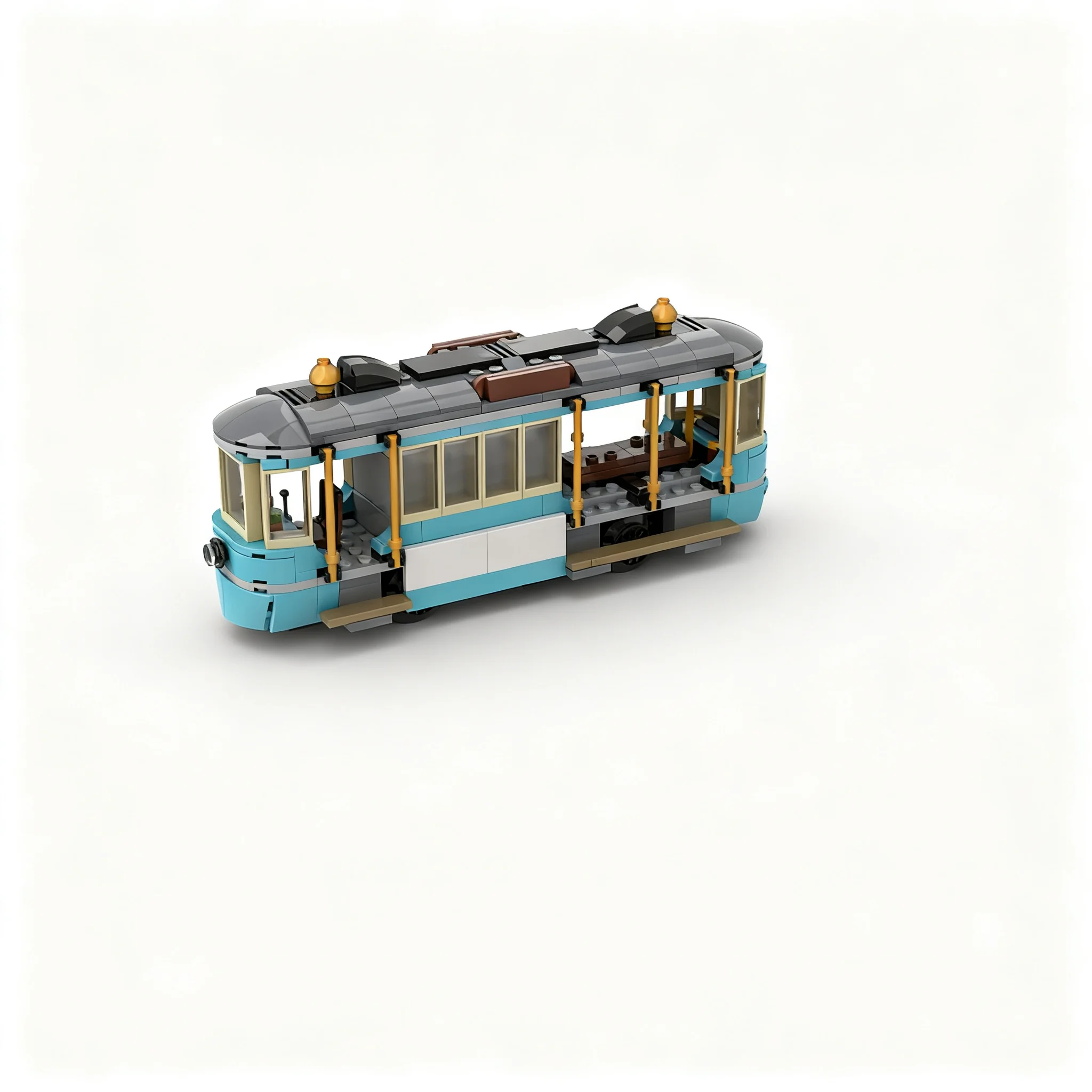 666pcs MOC Classic Beach Tram Motorized Powered Up Train Model Building Blocks Toys DIY Craft Collection Education Assemble