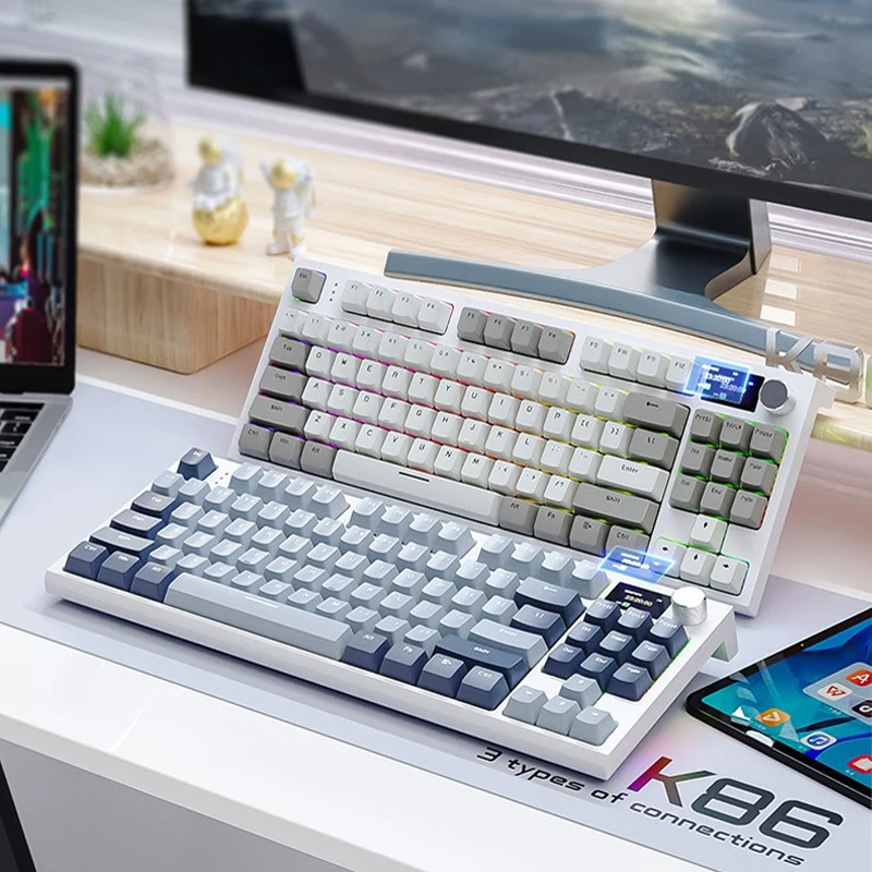 

PCTENK K86 Tri-mode RGB Hot-swappable 87-key Gaming Keyboard Wireless BT Gaming Mechanical Keyboard