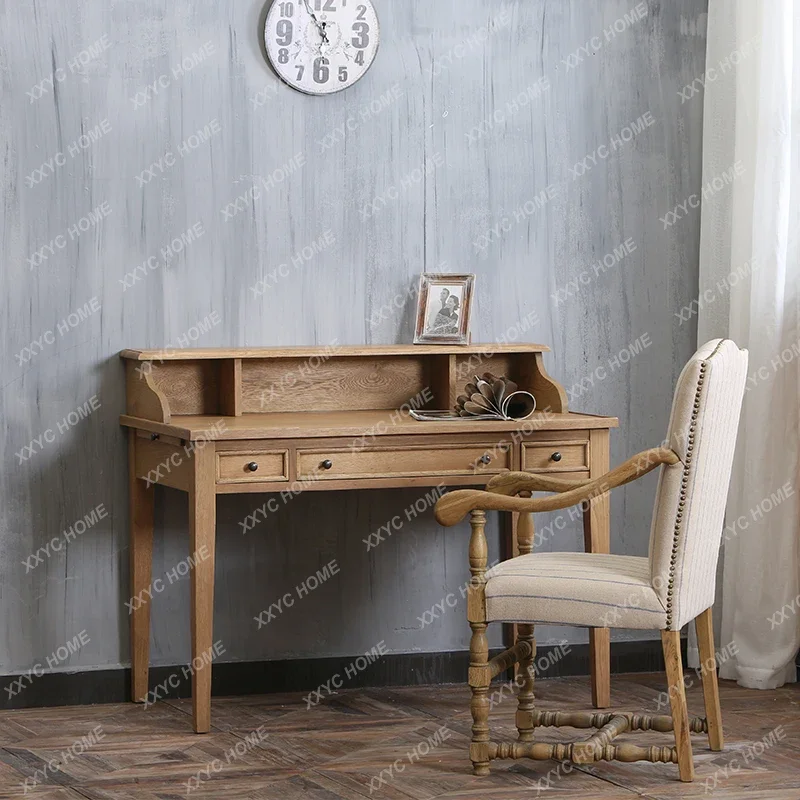 

HHhot Sale Oak Solid Wood Desk Writing Table Retro Old Computer Desk Bookshelf With Drawer Desk