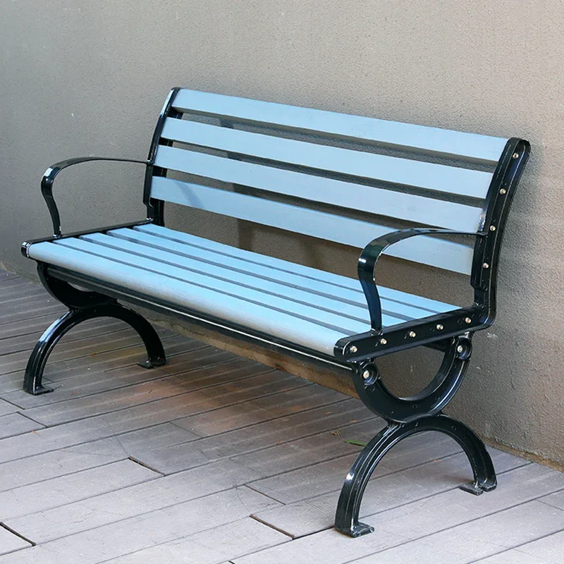 

Park chair outdoor strip chair courtyard open-air wrought iron bench outdoor square leisure preservative wood back seat