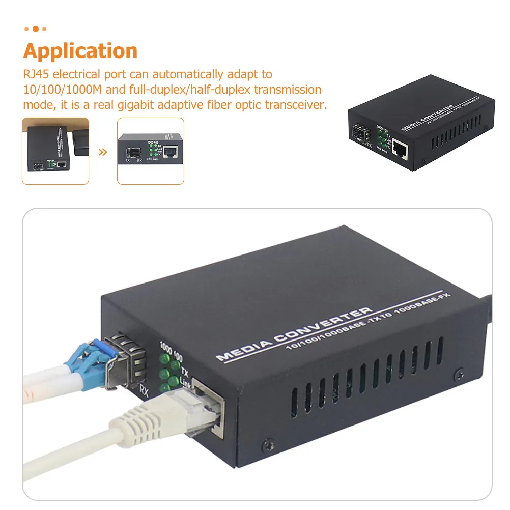 Fiber to Ethernet Converter Optical to Rj45 Gigabit Media Converter Automatic Duplex Adaptive for Network Fiber Optic Modem