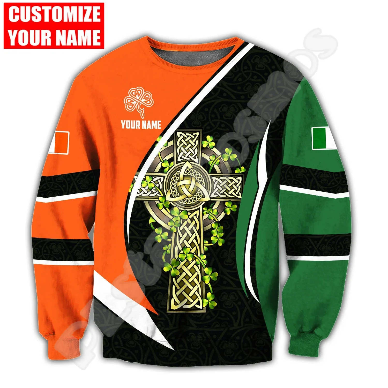 NewFashion Country Flag Ireland Clover Irish St.Patrick Tattoo Vintage 3DPrint Pullover Funny Harajuku Casual Jacket Hoodies X12