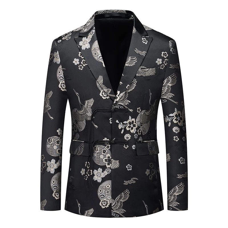 

New Men Wedding Banquet Party Jacquard Suit Slim Fit Jacket Singer Host Stage Performance Luxurious Floral Blazer Coat Men