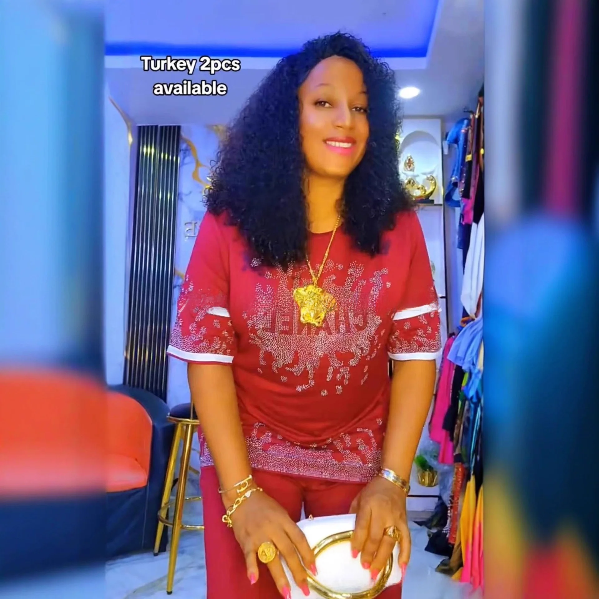 

African Diamond Embellished Short Sleeve Two-Piece Set Women's plus Size Cotton Diamond Summer Fashion Autumn Seasonal Wear