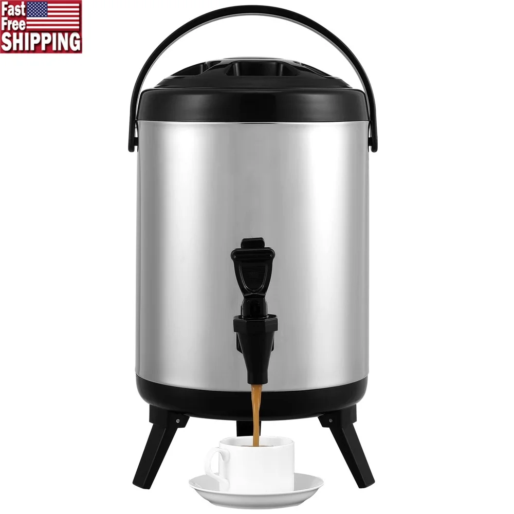 

Insulated Beverage Dispenser 8L Stainless Steel Hot Cold Water Server with Thermometer Spigot Coffee Tea Juice Milk