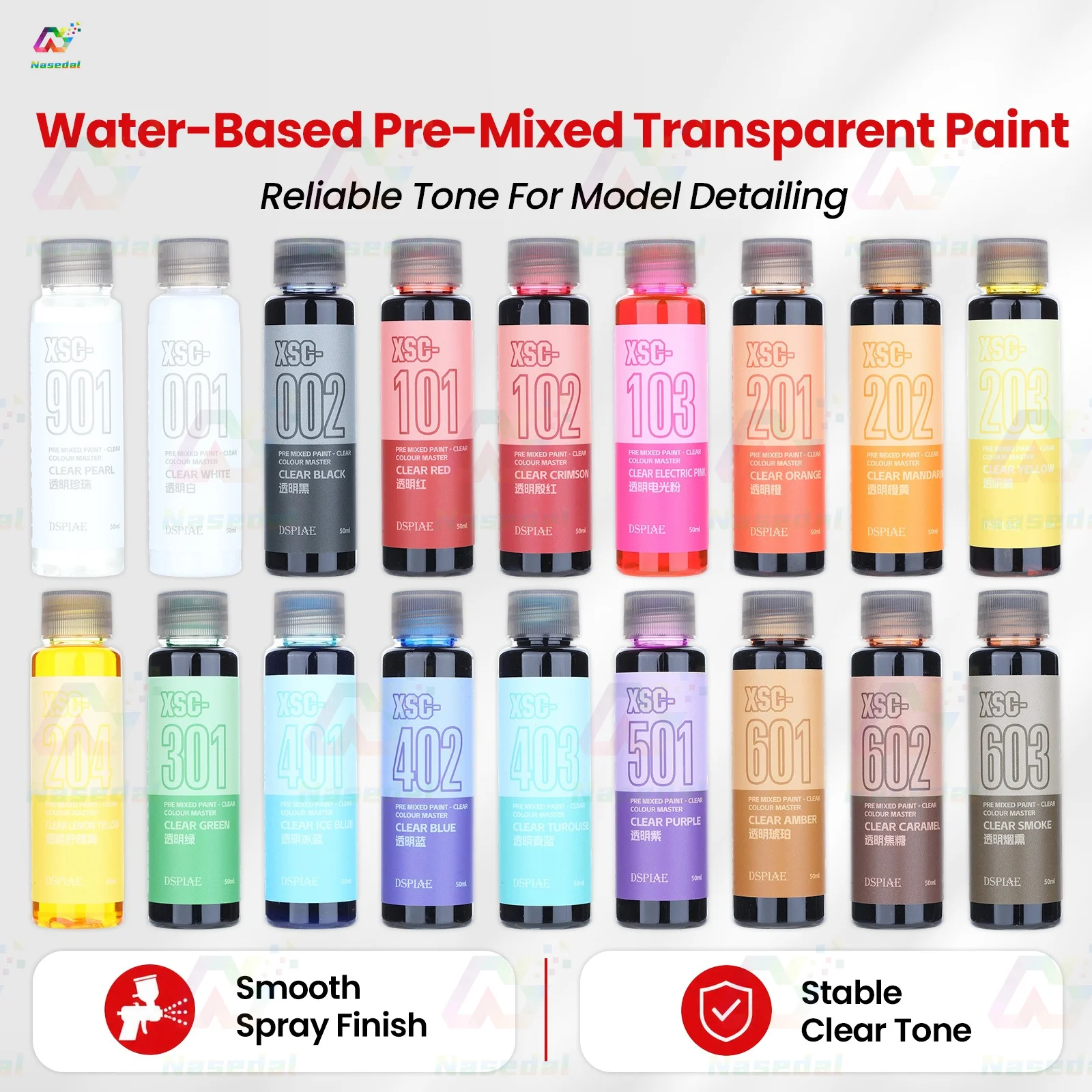 DSPIAE XSC 50ml Pre‑Mixed Water Based Clear Paint for Gundam Model Spray Painting Airbrush Hand Brush Hobby DIY Color Pigment