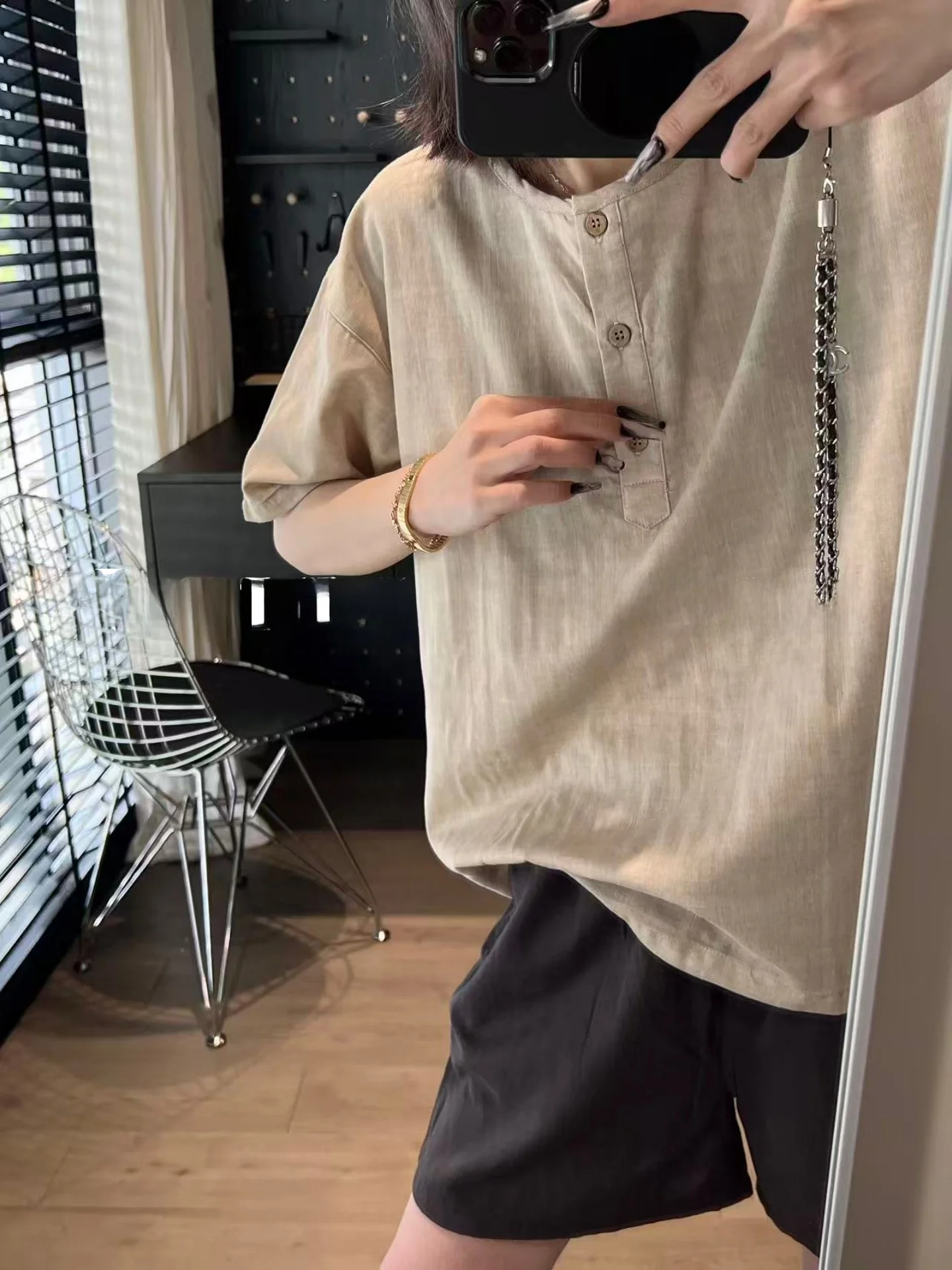 nothing-couples-sleepwear-pure-cotton-gauze-loose-casual-home-clothes-short-sleeve-shorts-can-be-worn-outside-round-neck