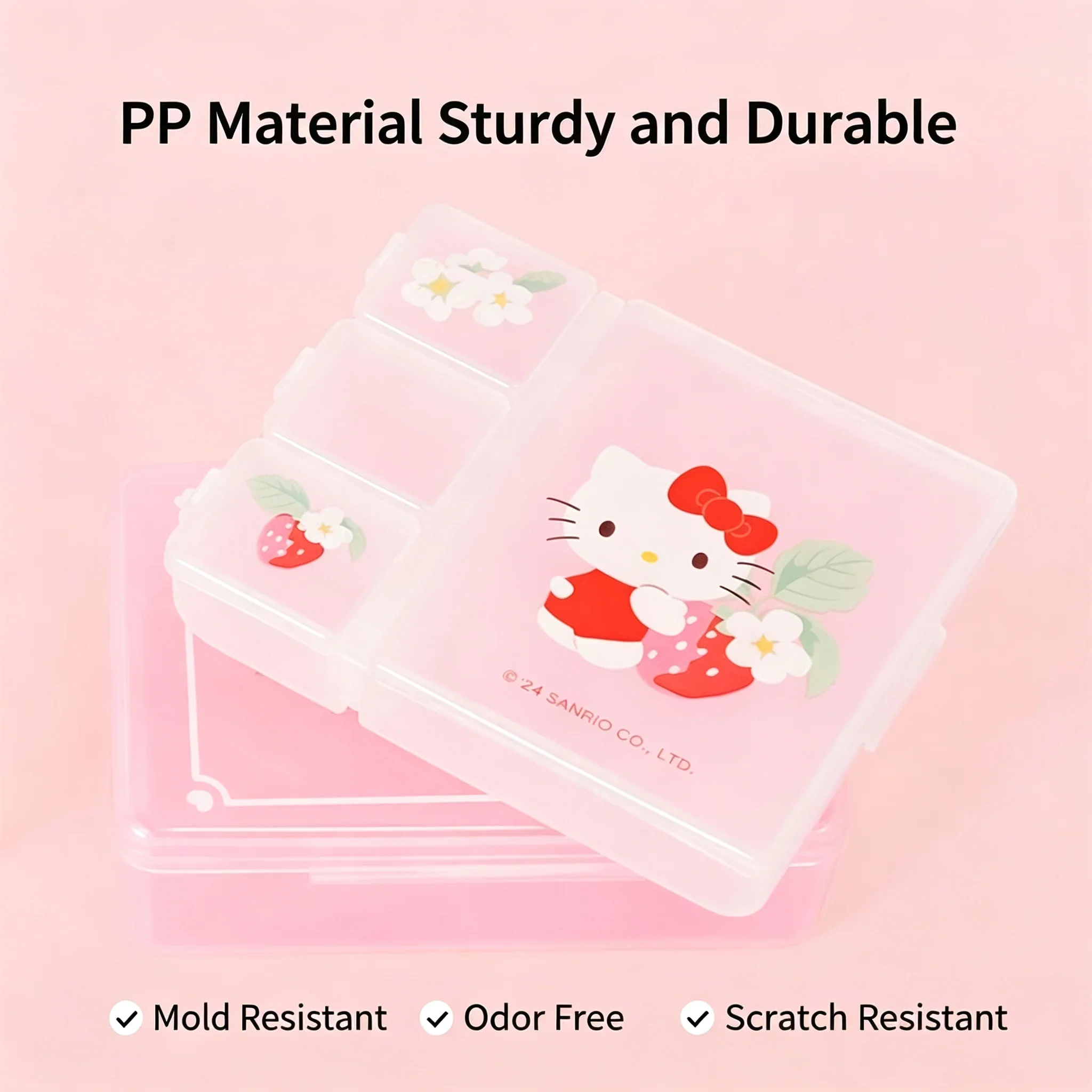 Kawaii Character Storage Case Hello Kitty My Melody Kuromi Pompompurin Portable PP Compartment Box Clear Lid