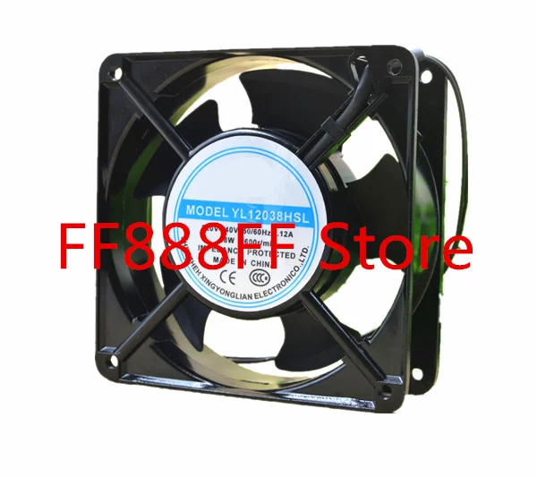 YL12038HSL Computer Cooling Fan AC 220V 0.12A 18W 2600RPM 12038 12cm 120*120*38mm 2 Wires 50/60HZ