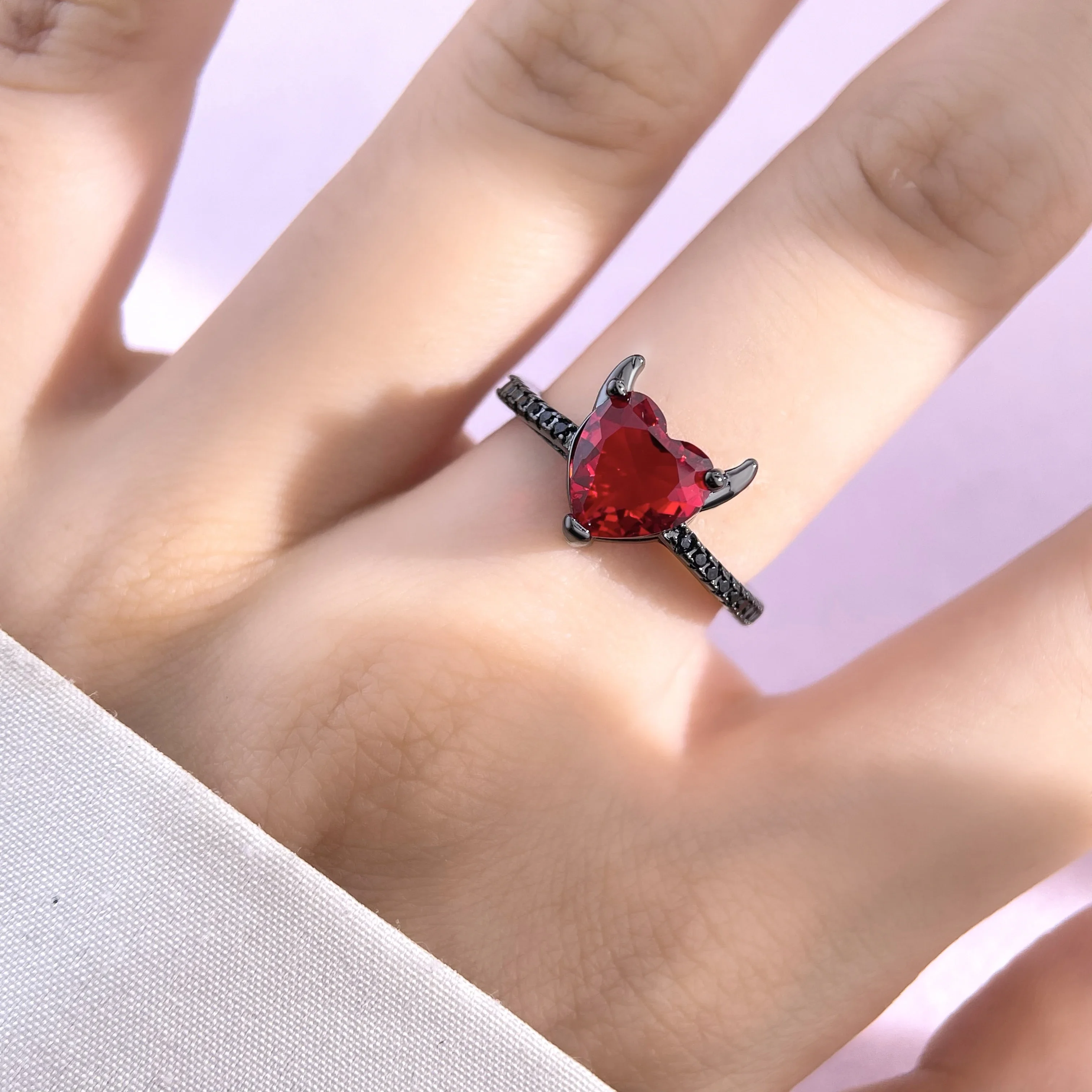 925 Sterling Silver Red Love Black Zircon Devil Original Ring for Women Friendship Wedding Anniversary Simple Jewelry Gift