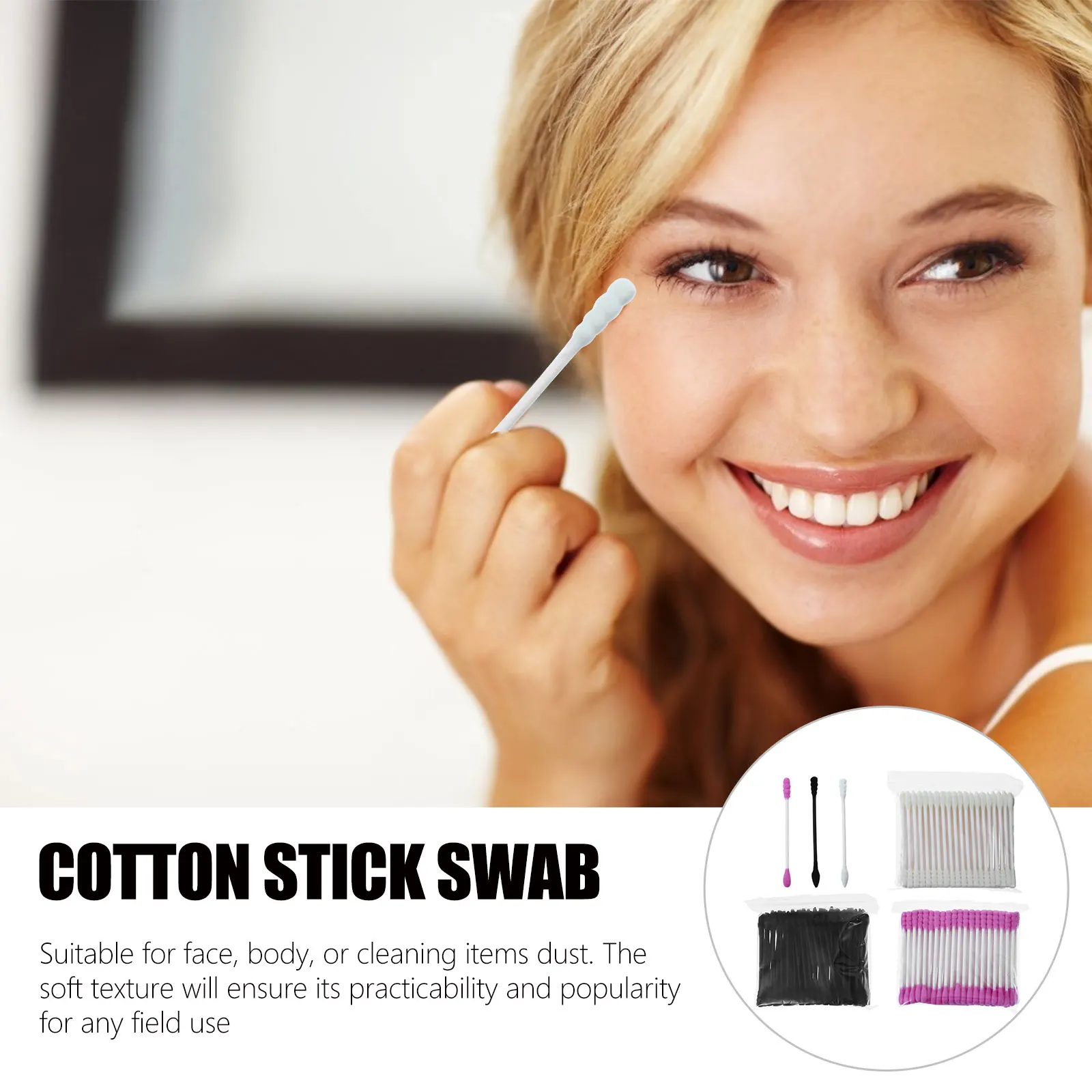 

3pcs Cotton Swabs Long Stick Gentle Absorbent Non Linting Perfect for Makeup Hygiene Beauty Needs Portable Storage