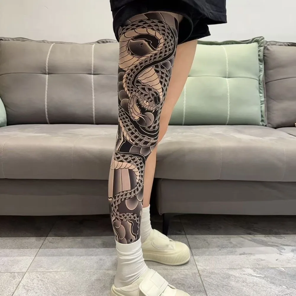 

1pc Dragon Japanese Style Tattoo Socks Breathable Elastic Men Sun-proof Socks Thin Seamless Full Leg Socking Sports