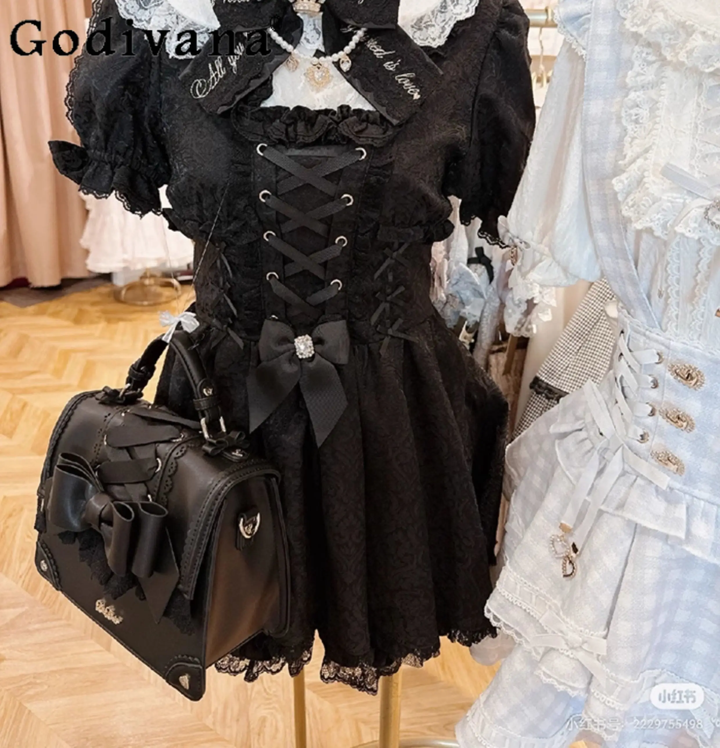 

Liz Dress Set Japanese Mass-Produced Lolita Sweet Short-Sleeve Dress Shorts 2-Piece Set Girl's Women Big Bow Princess Dress Set