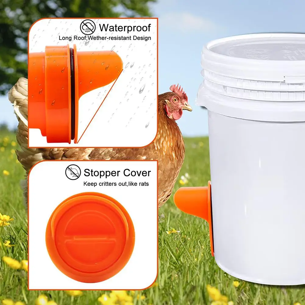 Automatic Poultry Feeders Waterproof No Waste Diy Chicken Duck Feeder Port For Buckets Barrels Troughs Bins