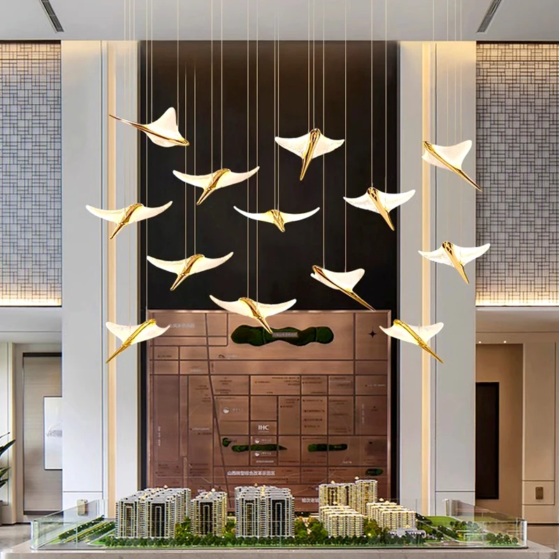 

American Swallow Acrylic aluminum LED chandelier lustre Ceiling Hanging wire for Hotel villa interior hall Decoration Dimmable