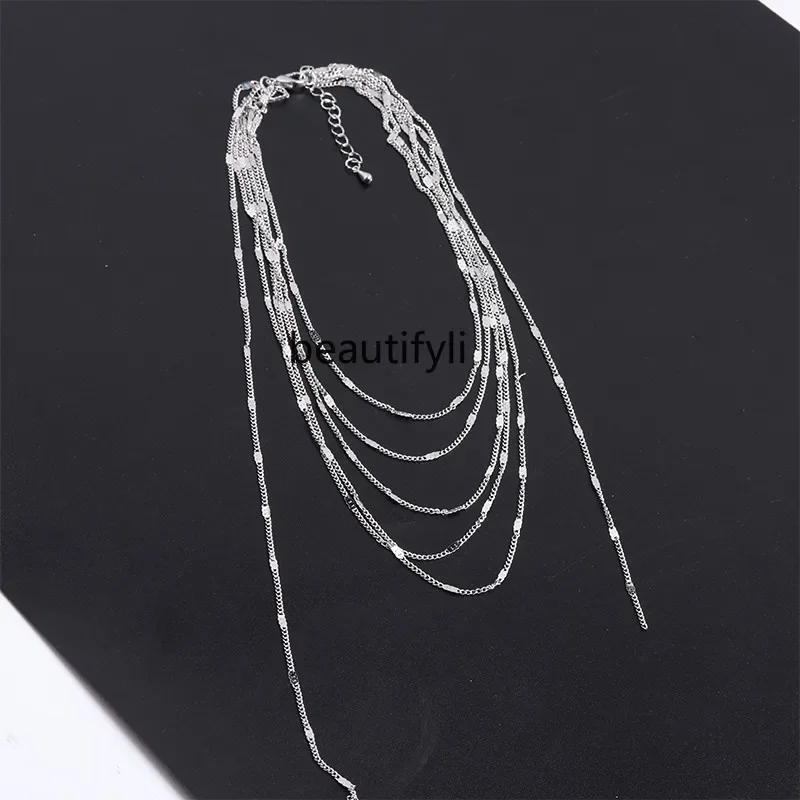 Niche design temperament titanium steel non-fading necklace multi-layer fringed collarbone chain