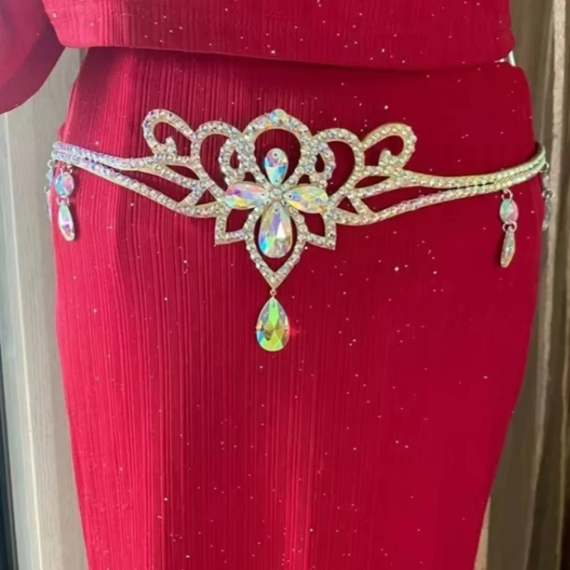 Women Rhinestone Belt Shiny Diamond Crystal Ladies Waist Chains Jewelry Belly Dance Costume Accessory Stage Performance Show
