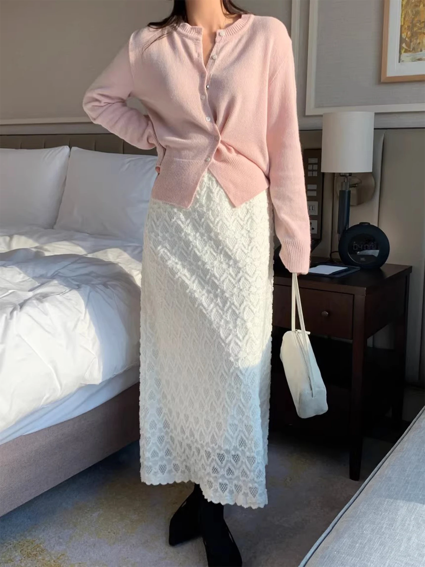 

Sweet Sle, кружевная юбка трапециевидной формы с тяжелой вышивкой, женские осенне-зимние универсальные длинные юбки с эластичной резинкой на талии