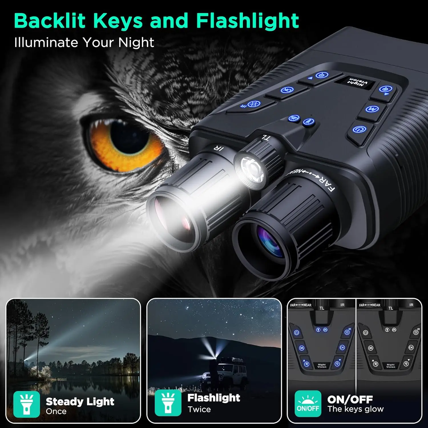 نظارات رؤية ليلية، مناظير رؤية ليلية بدقة 58 ميجابكسل كاملة الألوان بدقة 4K للبالغين مع بطارية شحن سريعة 10000 مللي أمبير في الساعة، بطاقة 64 جيجابايت، جديدة