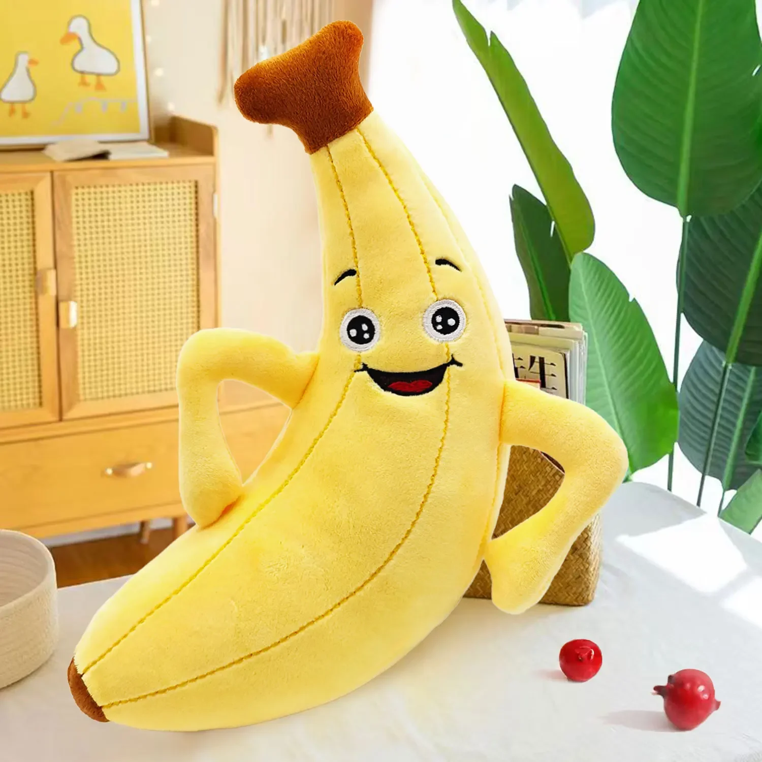Imitation fruit fruit plush toy apple banana raspberry pastoral style decoration soft pillow, event party doll, birthday gift