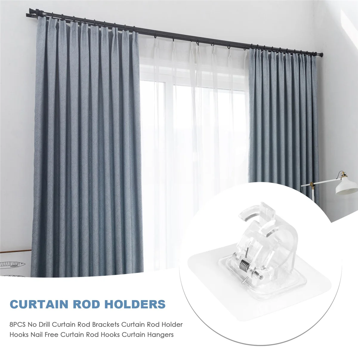 8PCS No Drill Curtain Rod Brackets Curtain Rod Holder Hooks Nail Free Curtain Rod Hooks Curtain Hangers for Home