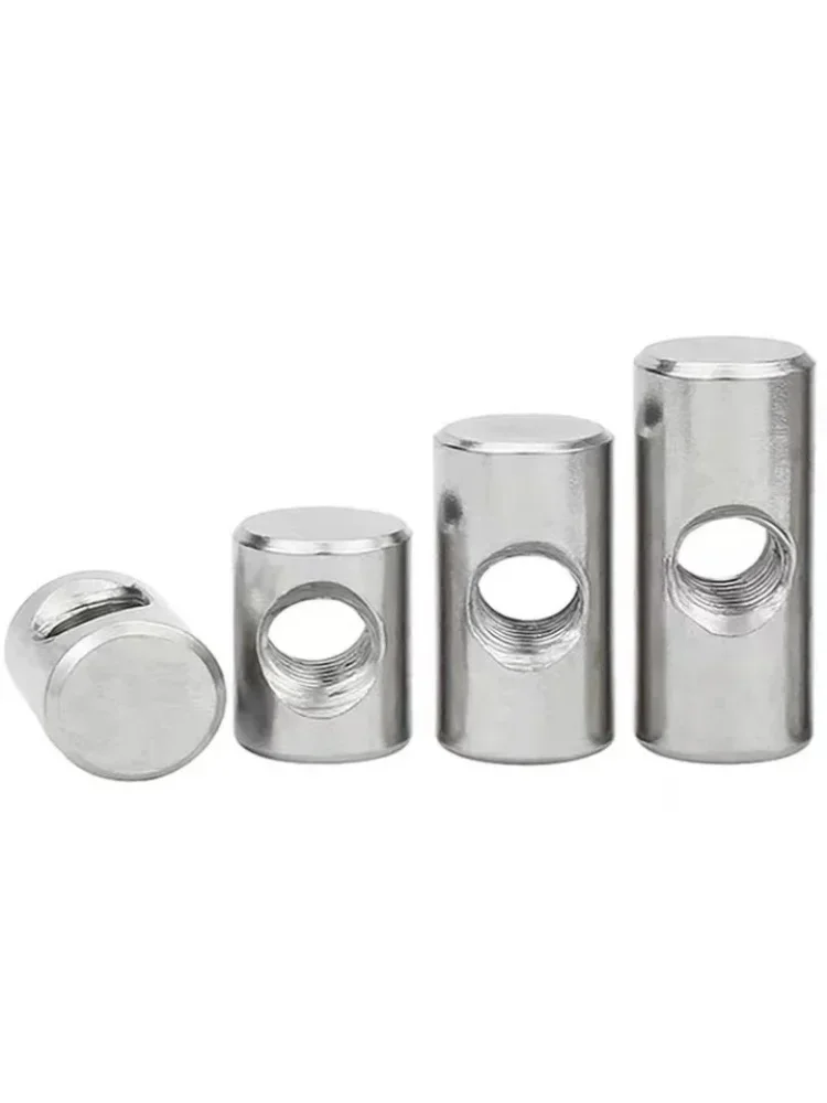 10Pcs 304 Stainless Steel Barrel Nuts Cross Hole Hammer Embedded for Wood Furniture